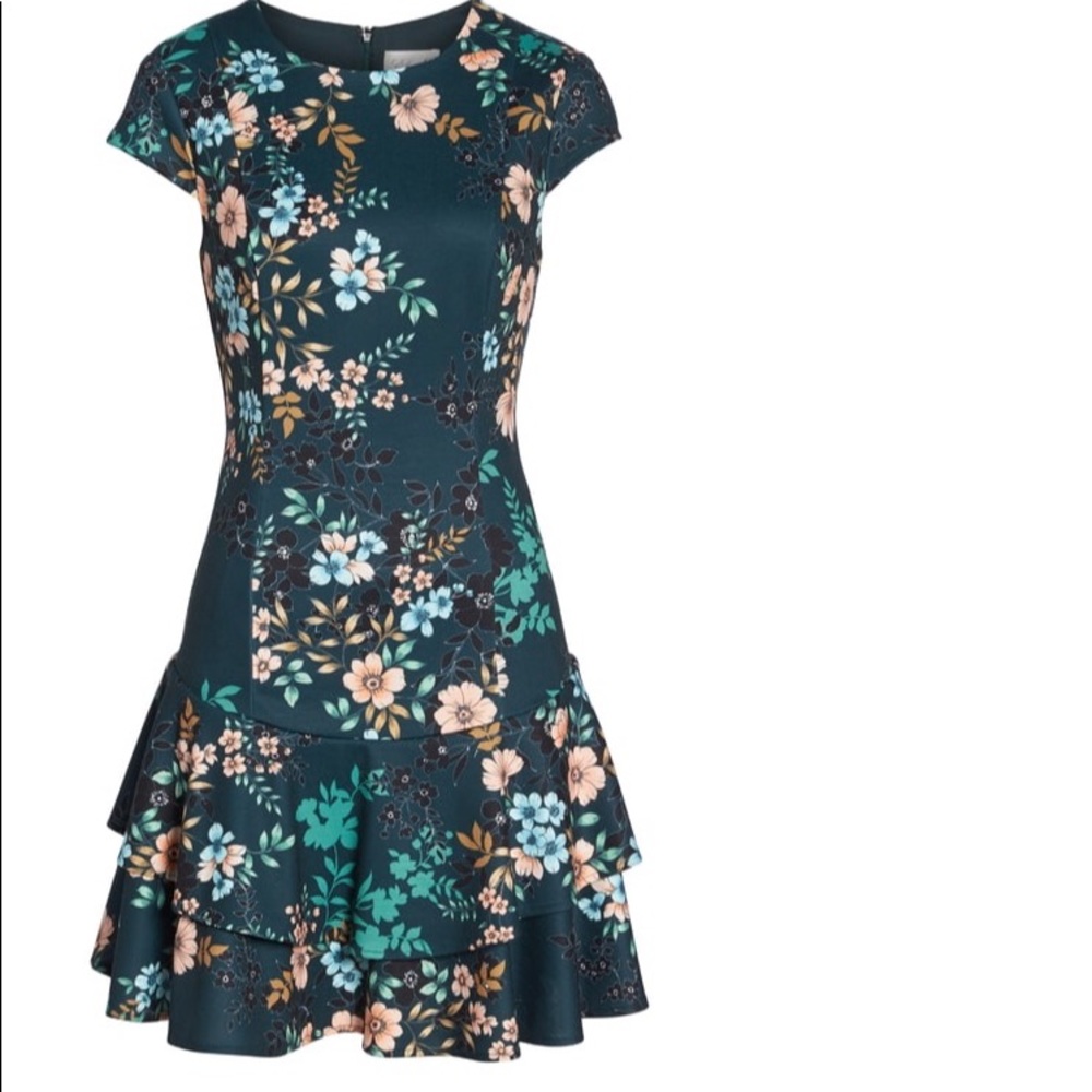 Eliza J Floral Print Cap Sleeve Fit & Flare Dress